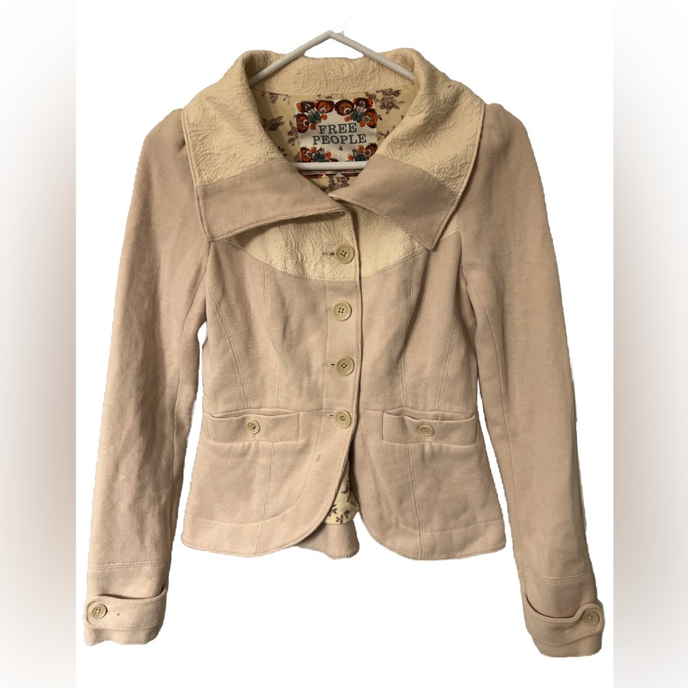 Free People Size 4Ribbed Sweater Blazer Jacket Pale Pink Blush Lined D1